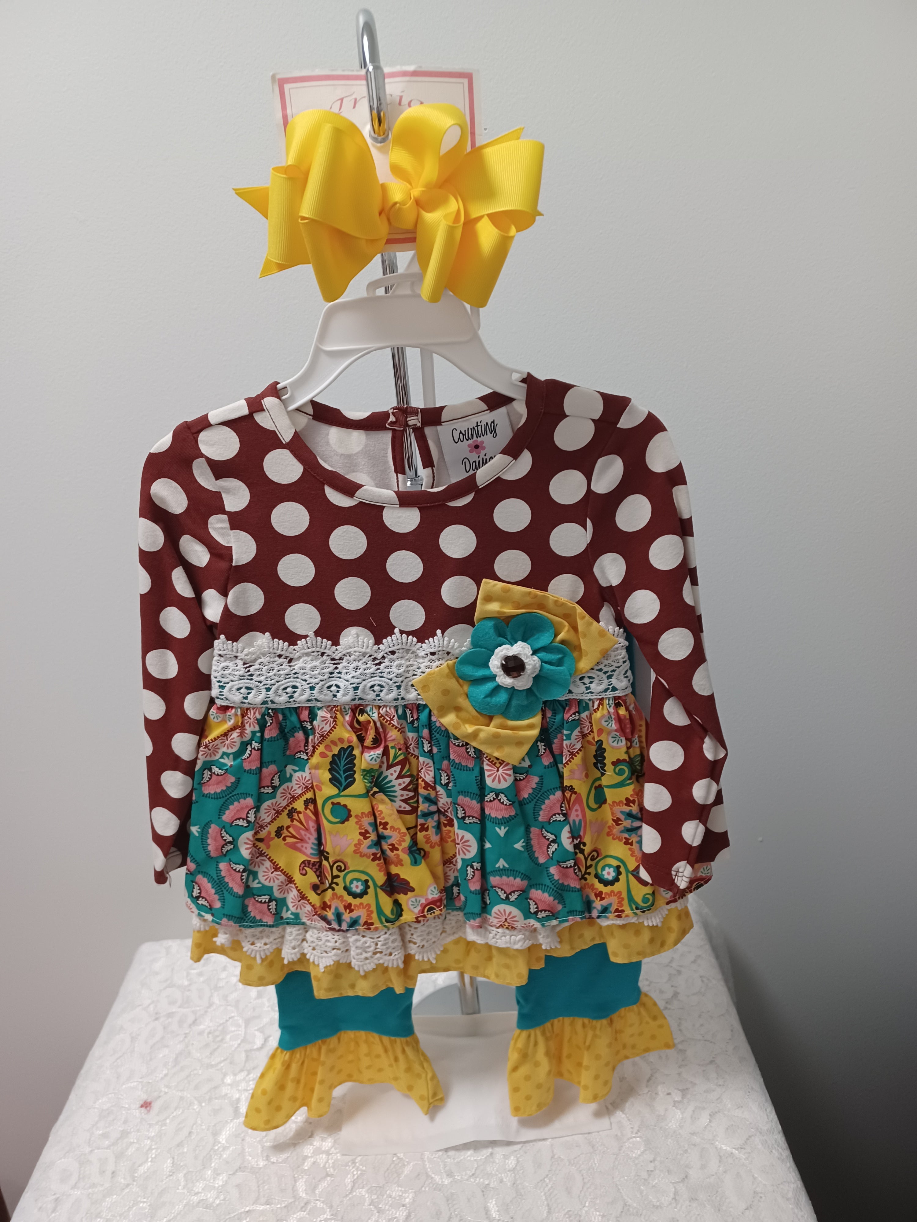 Girls Dot Turquoise and Floral Pant Set